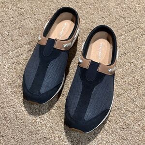 Easy Street Navy Blue Faux Suede/Jean and Tan Women's Loafers